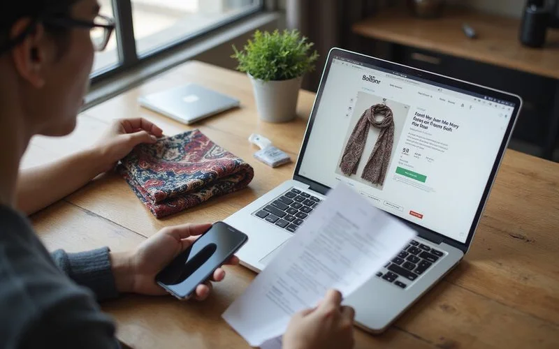 A product page wireframe annotated with title, description, images, reviews and structured data fields for search