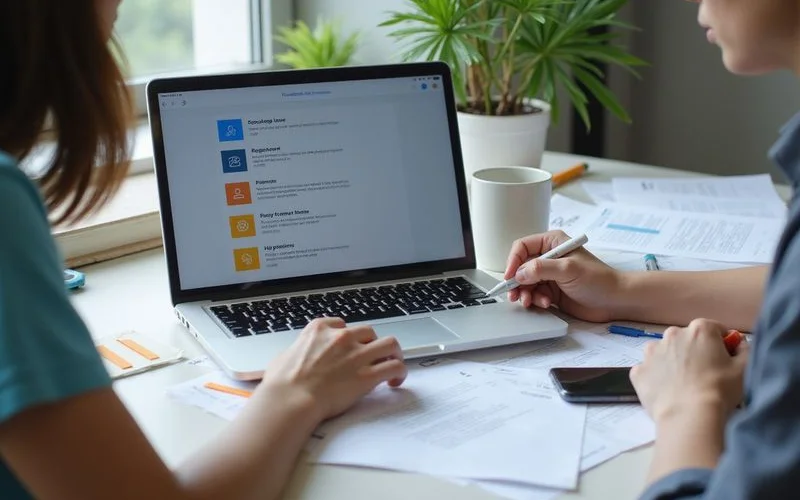 A laptop showing a site crawl report with issues grouped by severity and a prioritised task list beside it